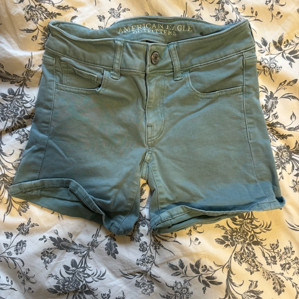 American Eagle Green Midi Super Stretch Shorts